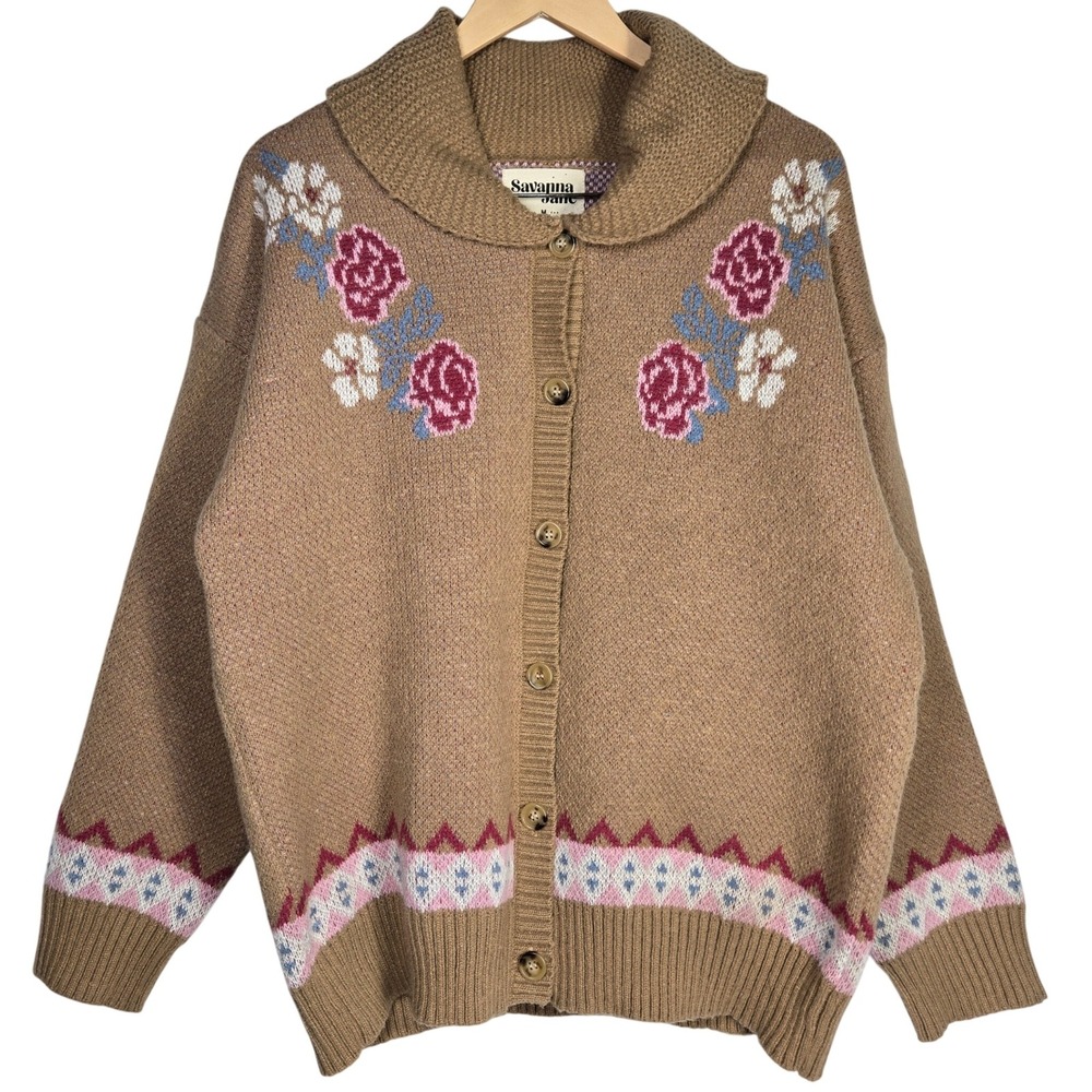 Savanna Jane One More Shot Longhorn Floral Knitted Cardigan Sweater Size M